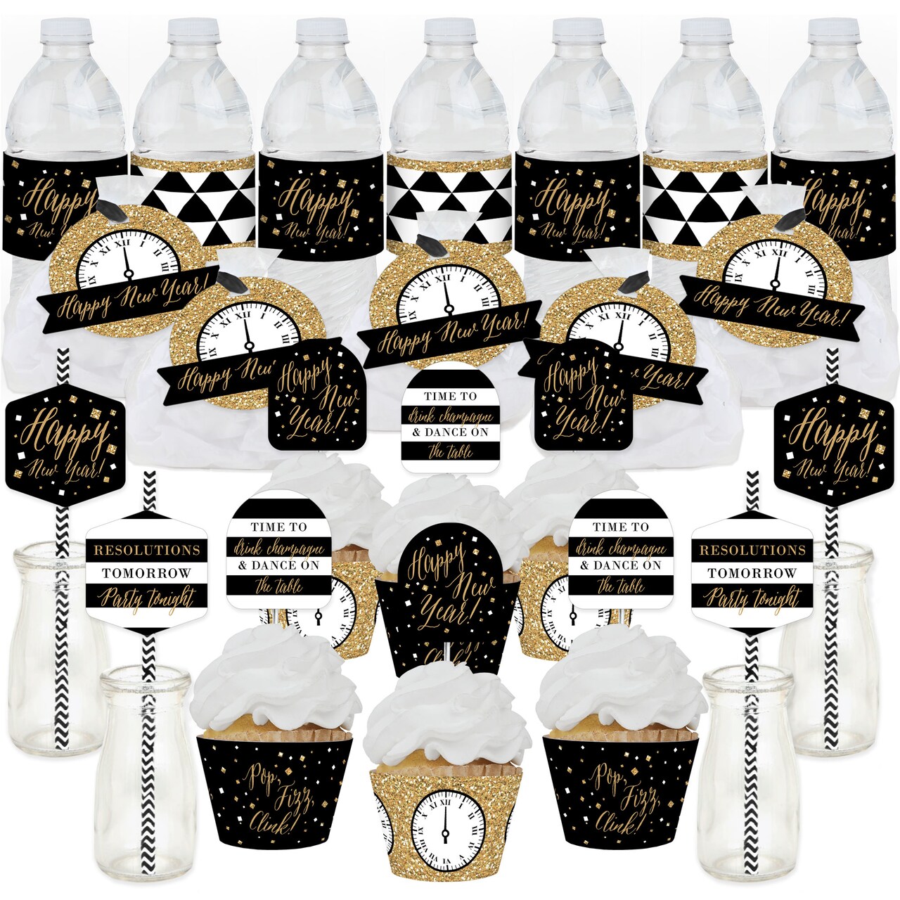 Big Dot of Happiness New Year’s Eve - Gold - New Years Eve Party Favors and Cupcake Kit - Fabulous Favor Party Pack - 100 Pieces